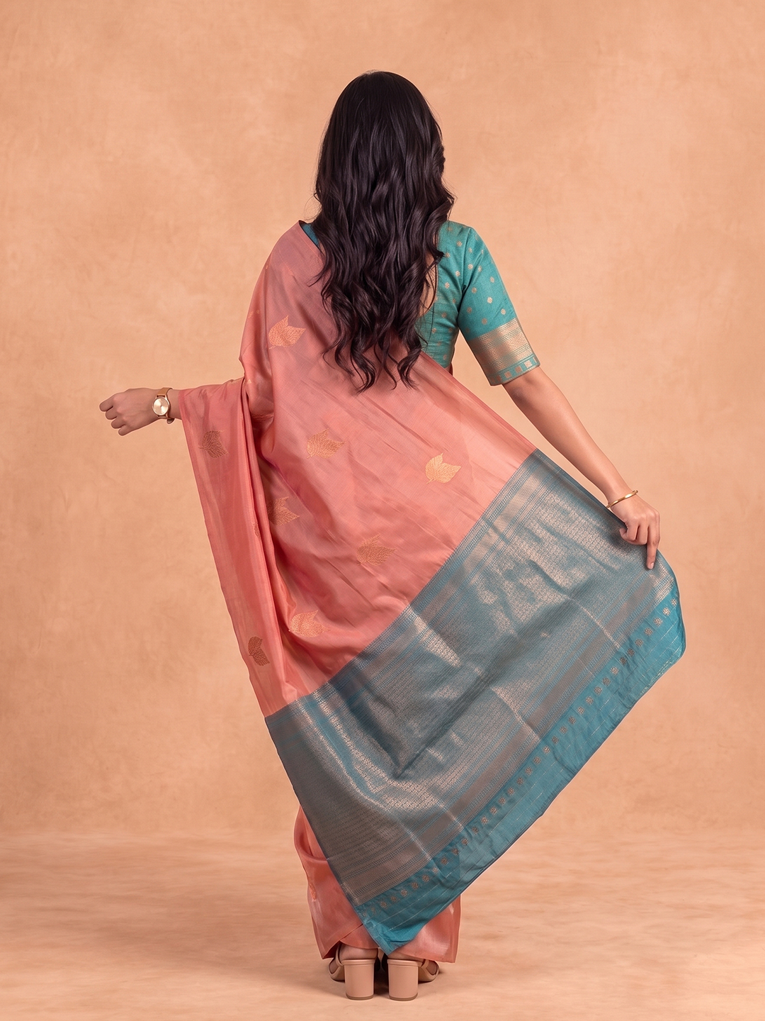 Women Soft Silk Orange with Green Saree SS532