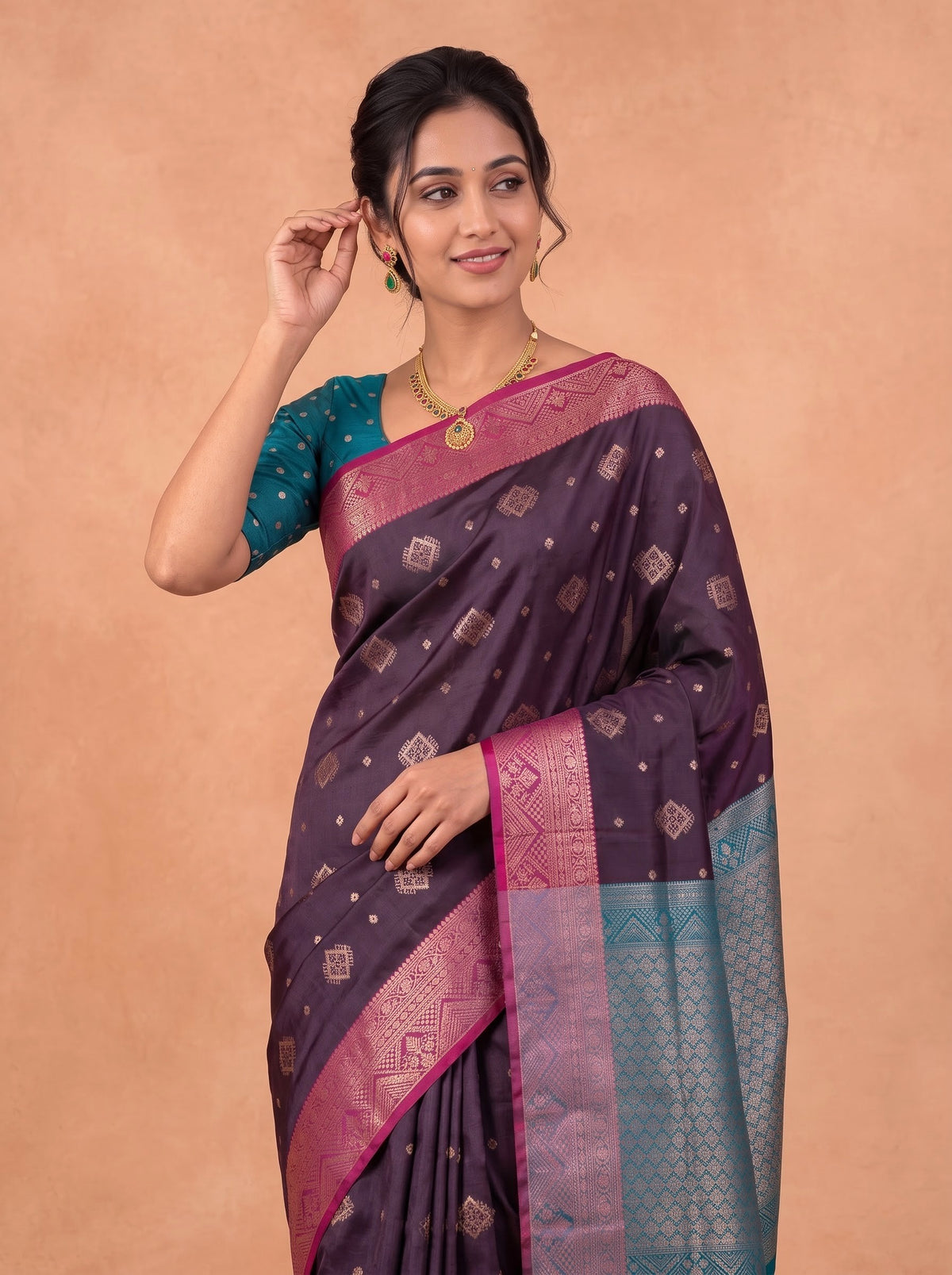 Women Soft Silk Dark Purple With Dark Rose Saree SS500