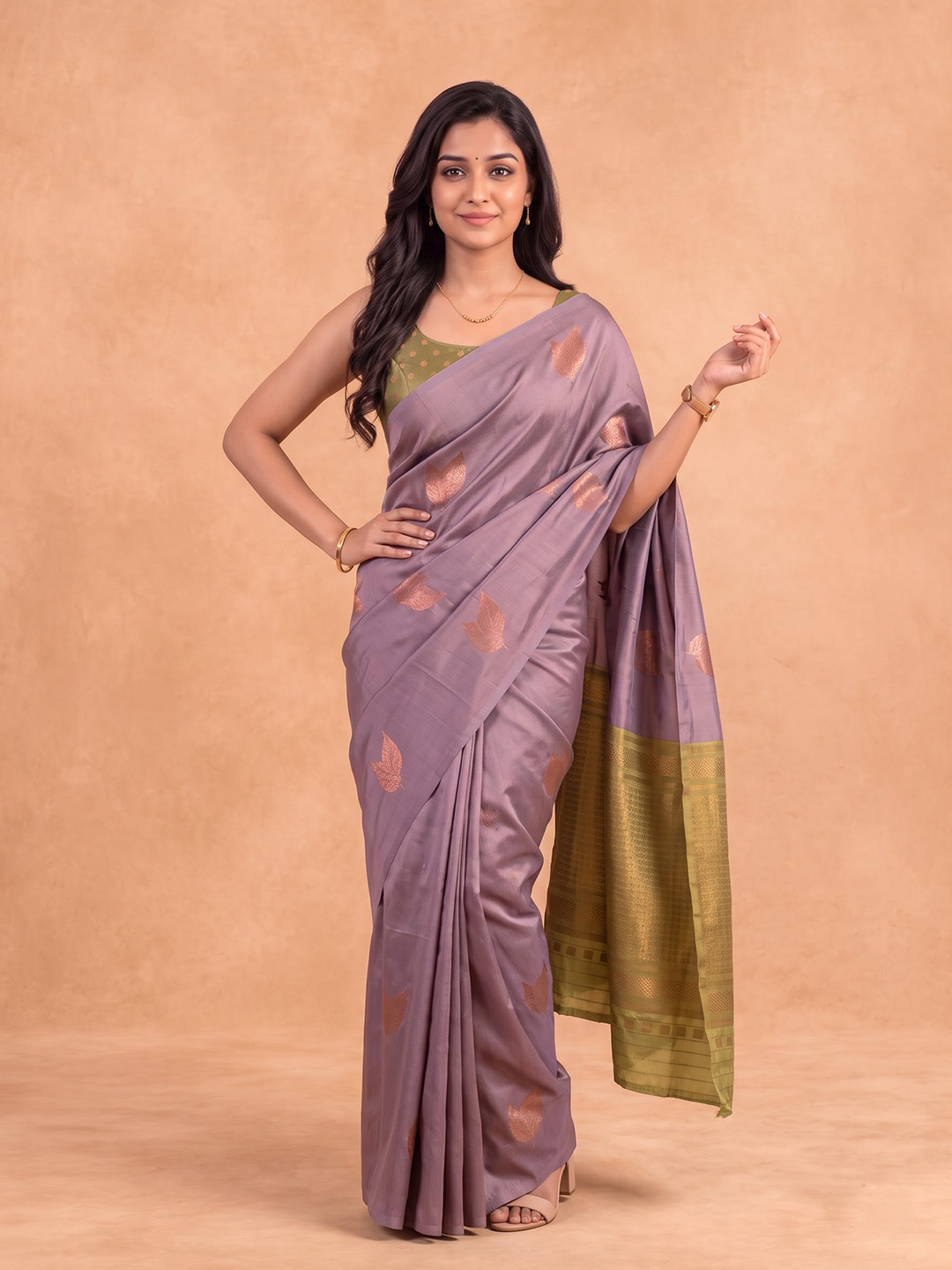 Women Soft Silk Lavender with Green Saree SS544