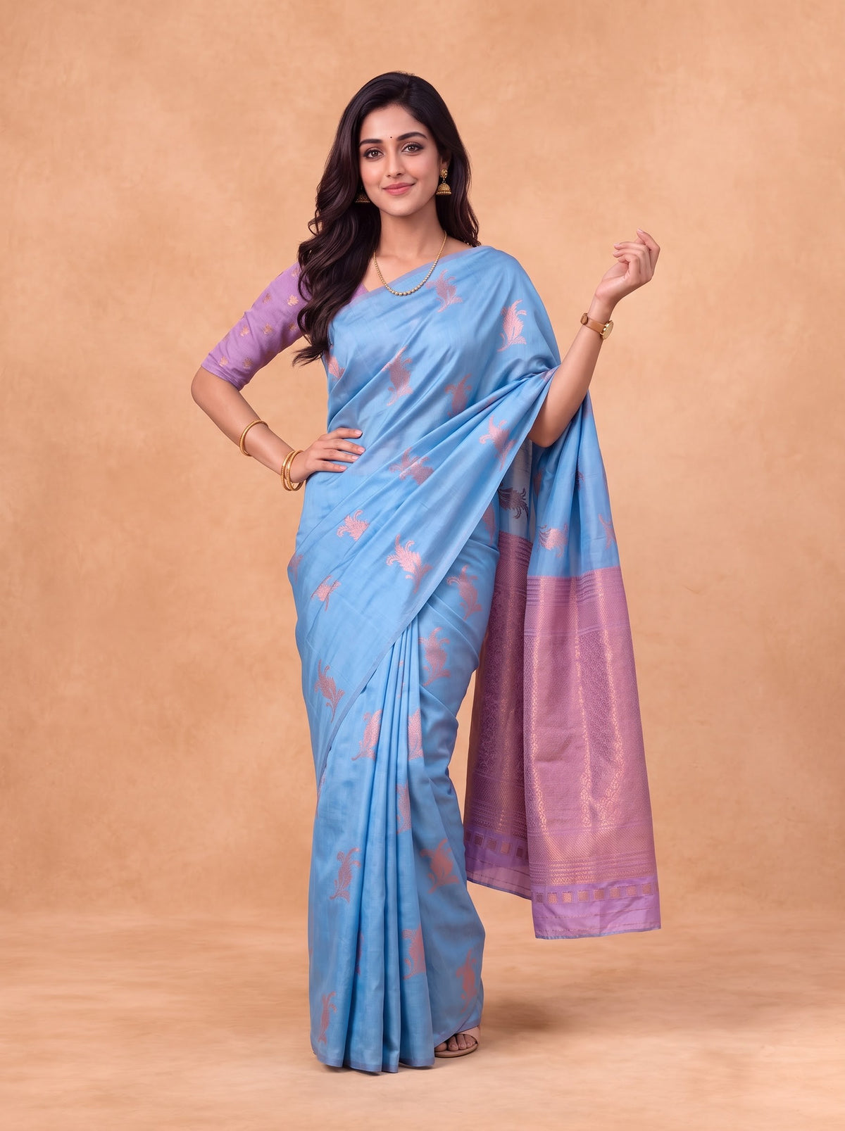 Women Soft Silk Blue with Purple Saree SS517