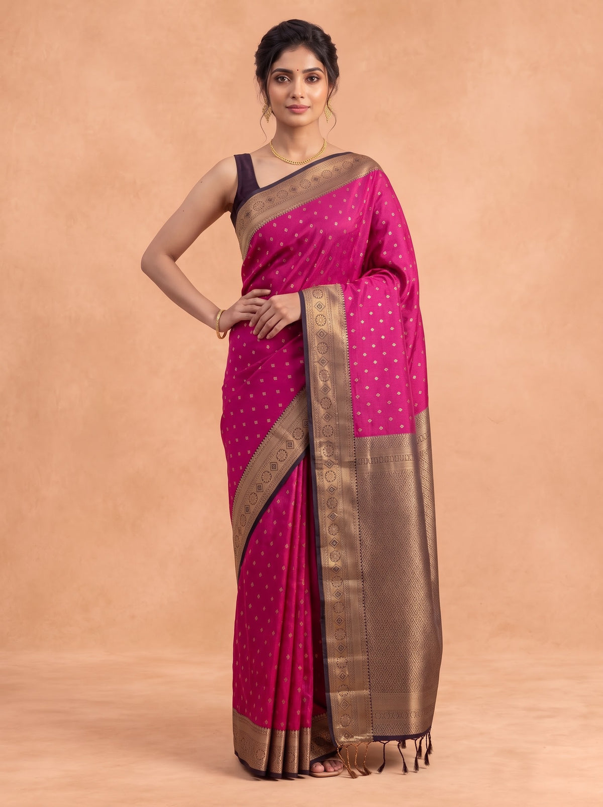 Women Soft Silk Violet with Dark Brown SS496