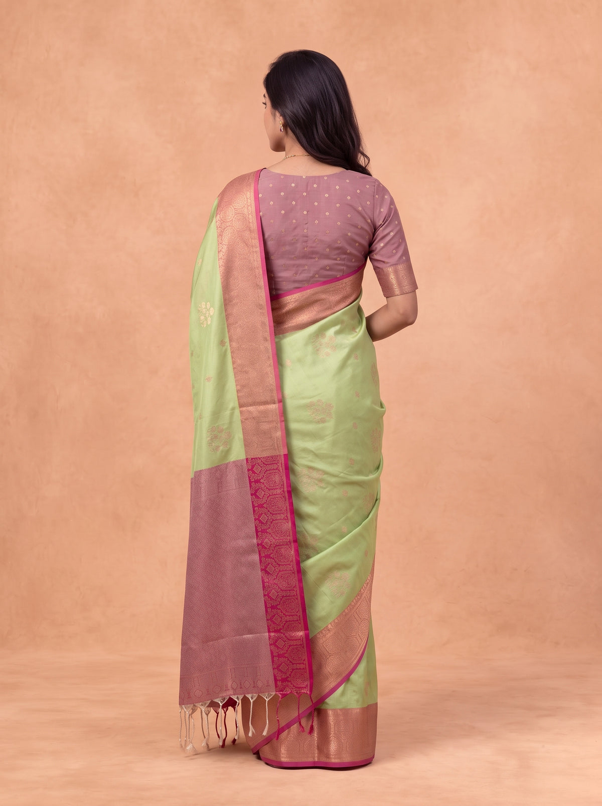 Women Soft Silk Pista Green with Pink Saree SS431