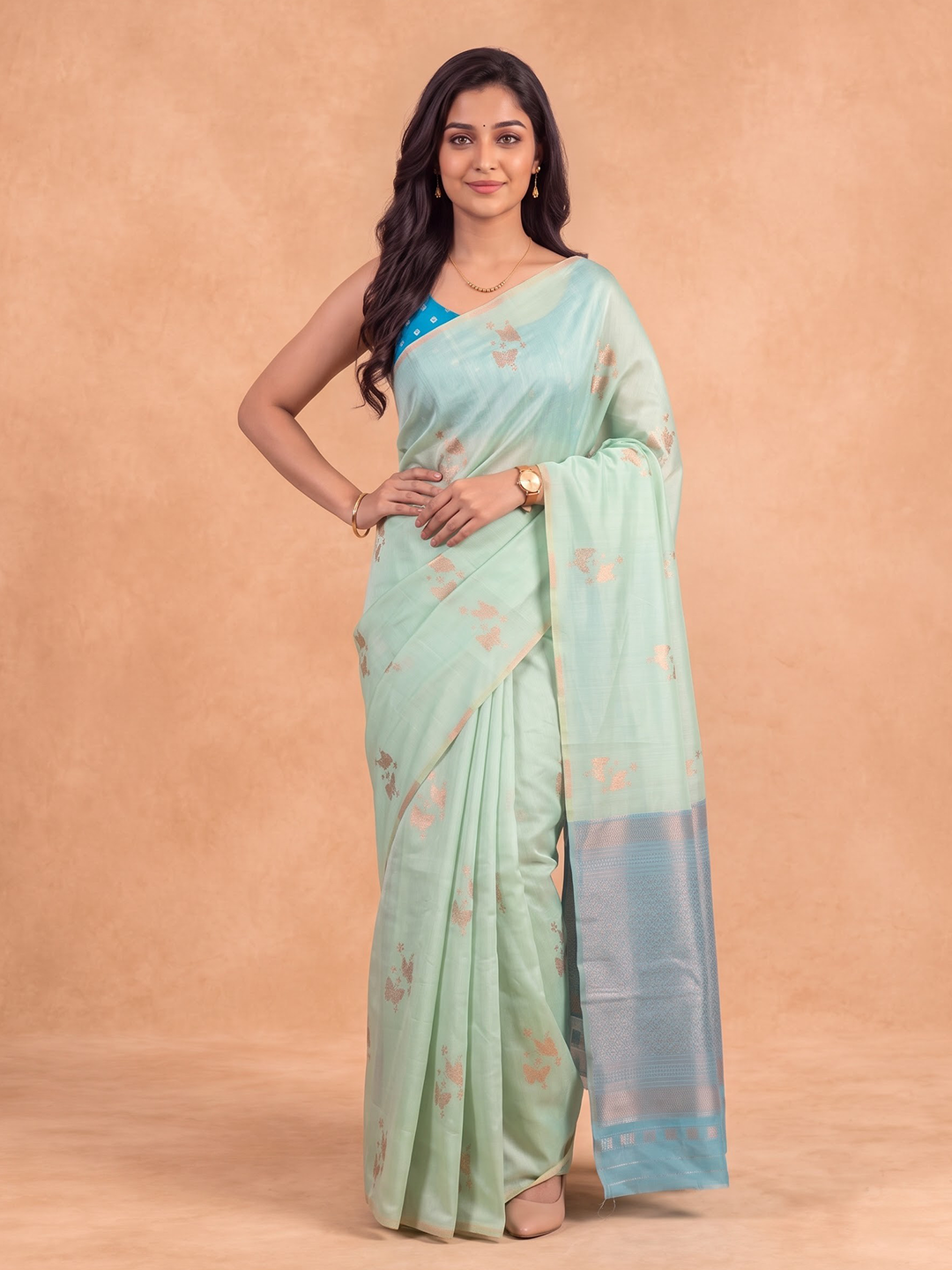 Women Soft Silk Pista Green Saree SS539
