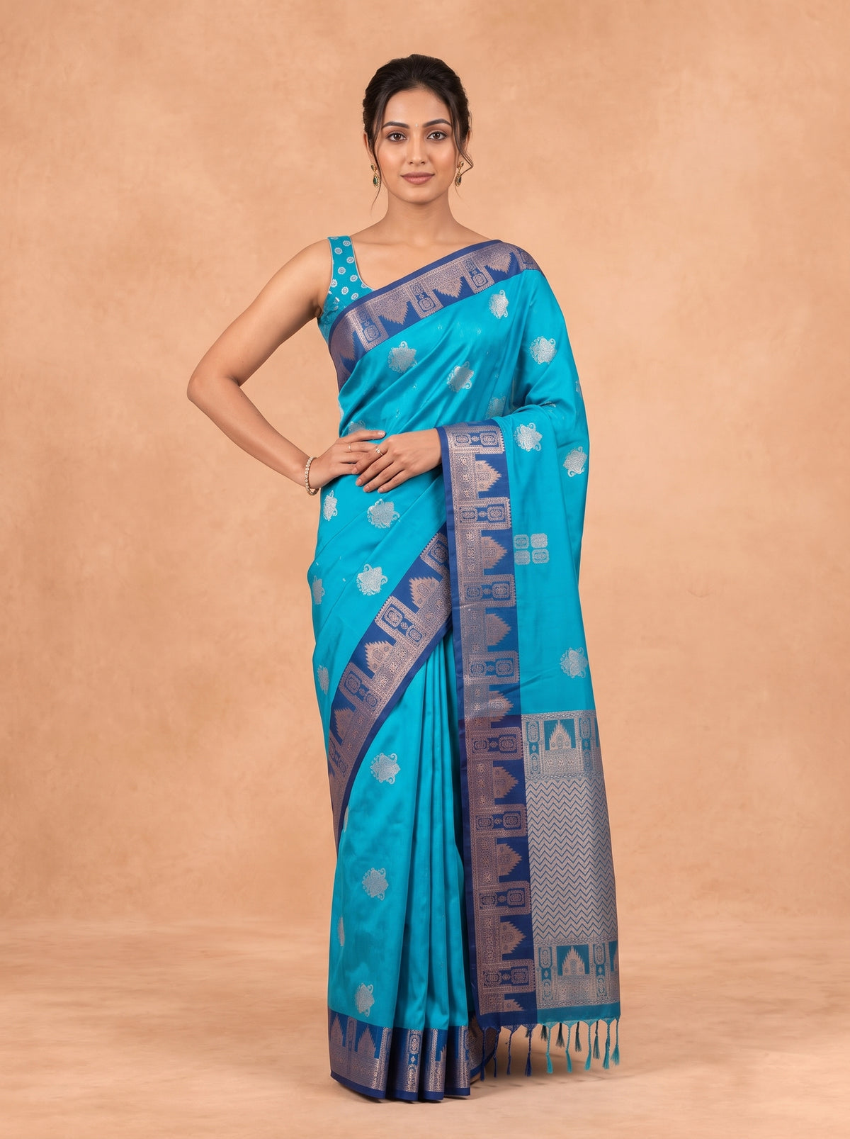 Women Soft Silk Blue With Navy Saree SS494