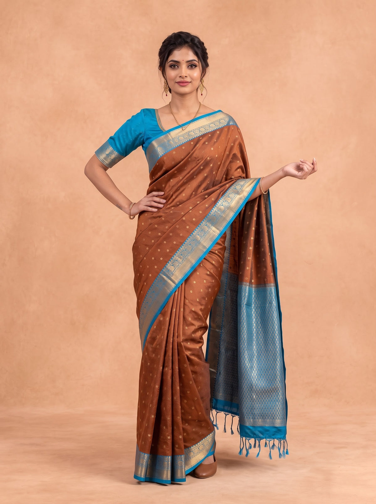 Women Soft Silk Brown with Blue Saree SS463