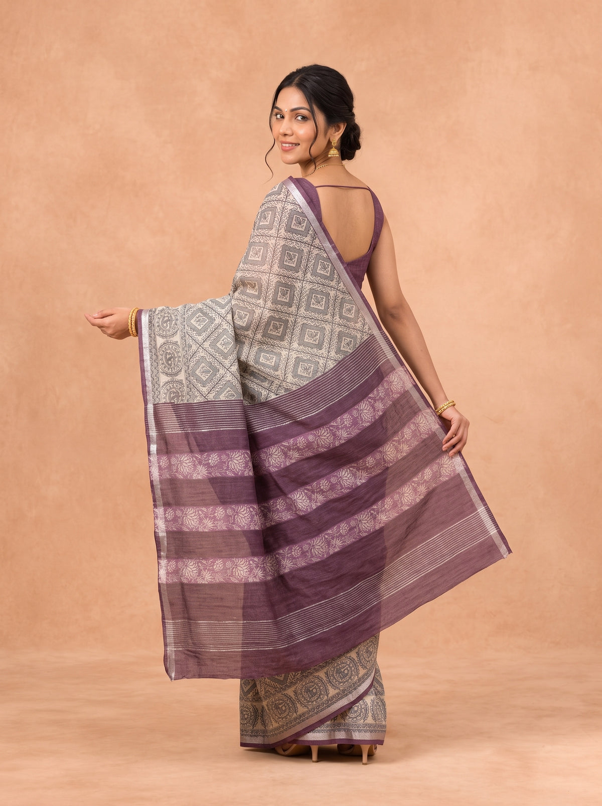 Women Semi Tussar Purple Saree ST375