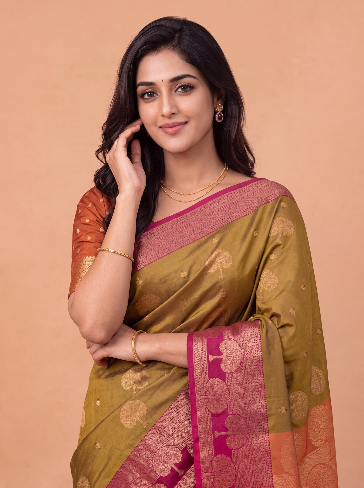 Women Soft Silk Brown with Purple Saree SS461