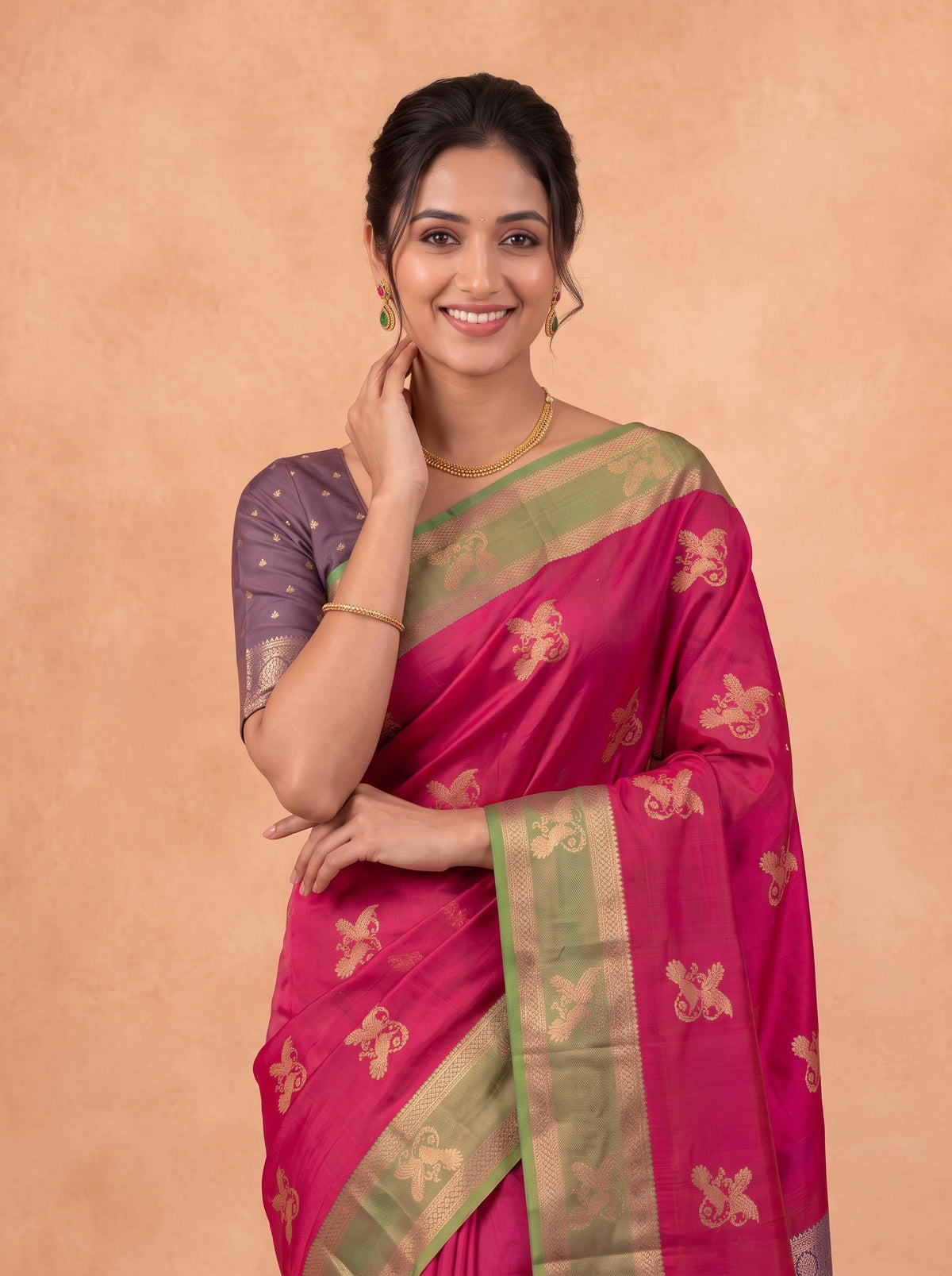 Women Soft Silk Rani Pink Saree SS473