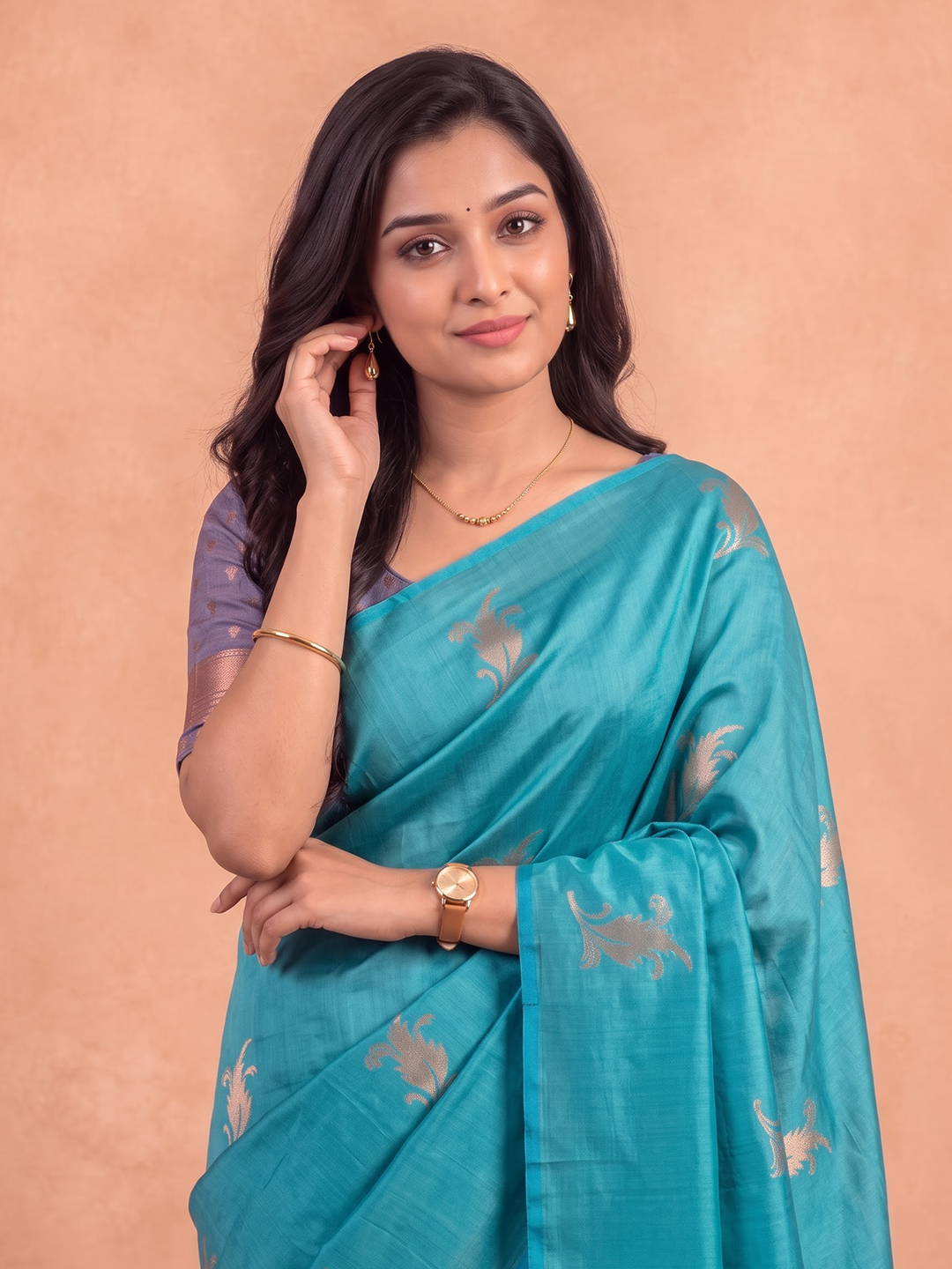 Women Soft Silk Green with Purple Saree SS548