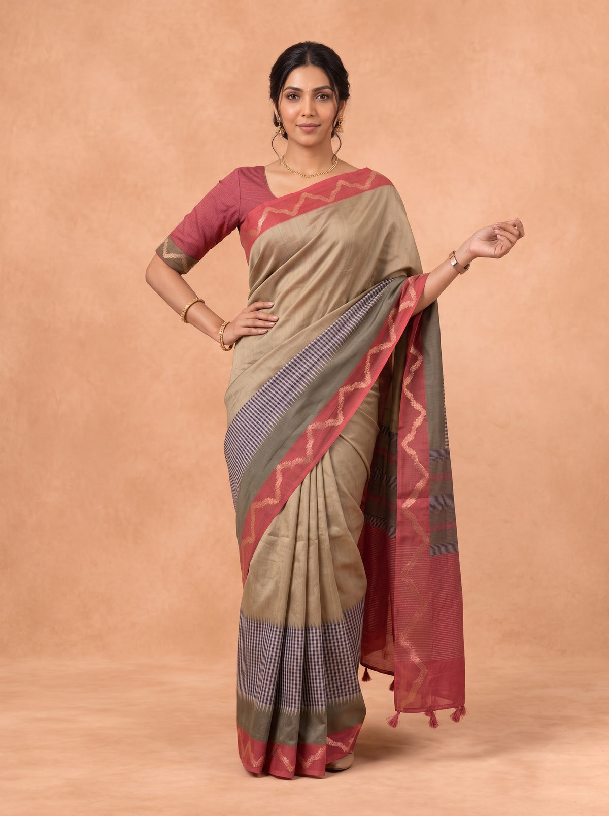 Women Semi Tussar Olive Green Saree ST371