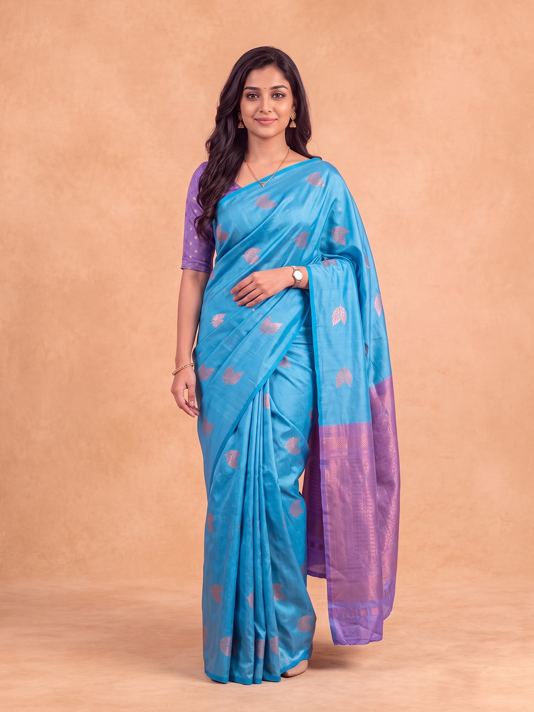 Women Soft Silk Sky Blue With Purple Saree SS551