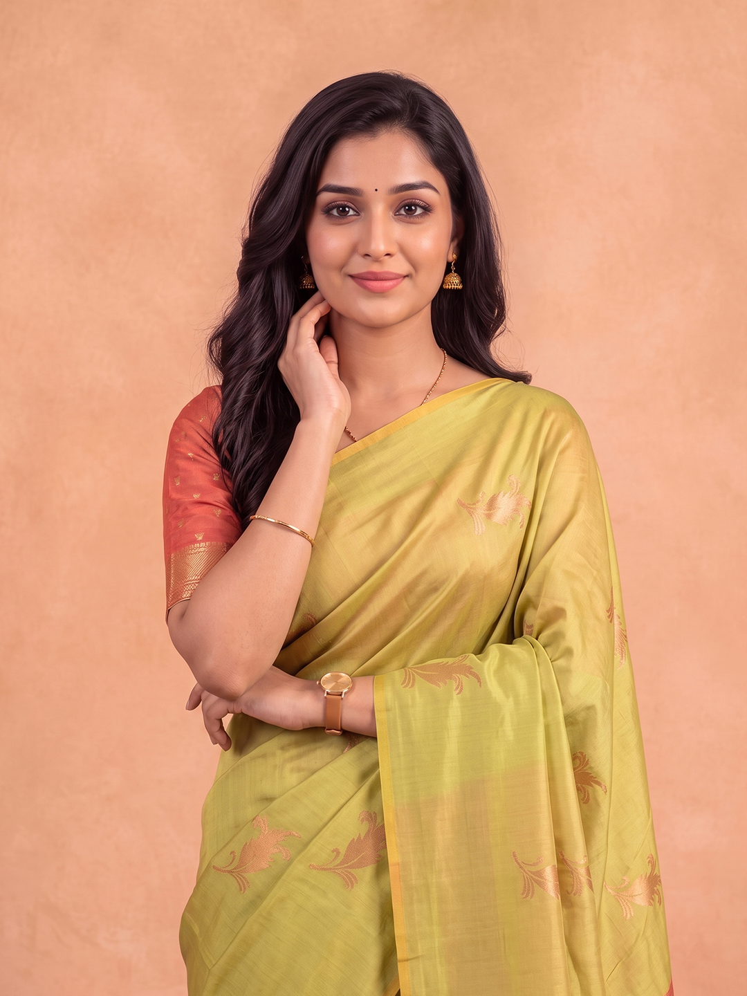 Women Soft Silk Lime Green with Pink Saree SS530