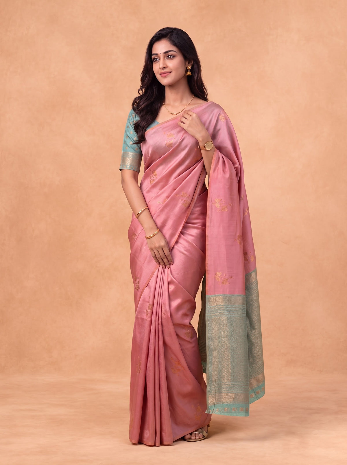 Women Soft Silk Pink with Green Saree SS516