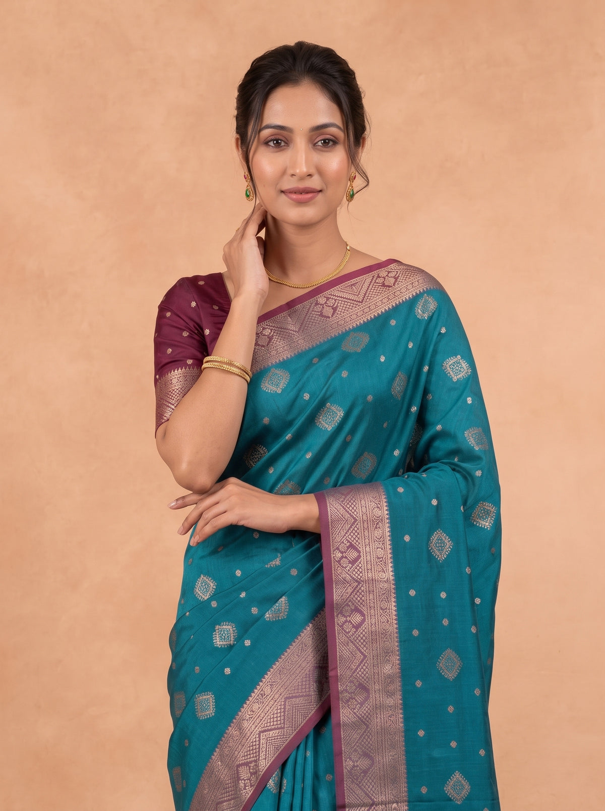 Women Soft Silk Bottle Green With Maroon Saree SS491