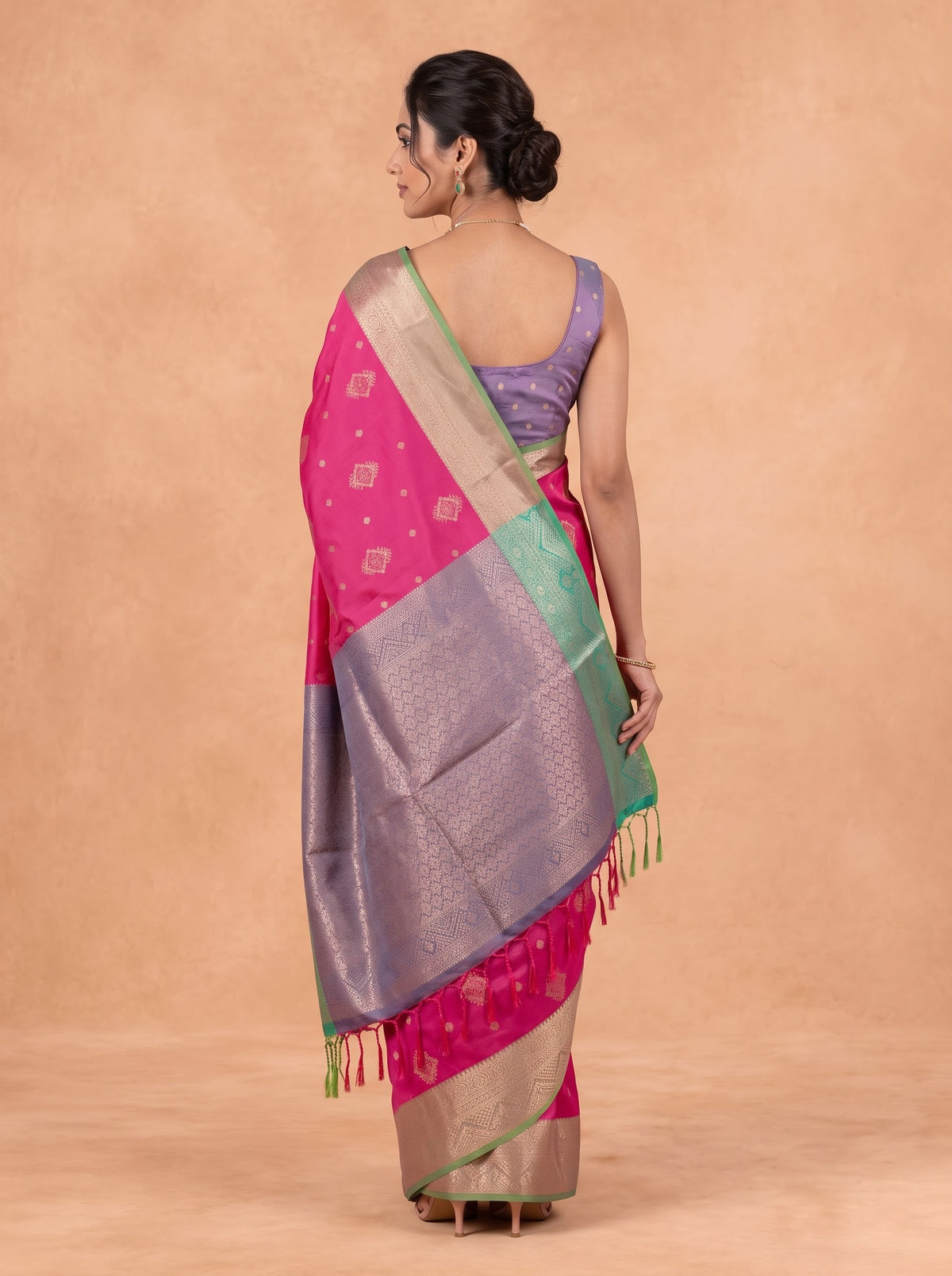 Women Soft Silk Pink with Green Saree SS504