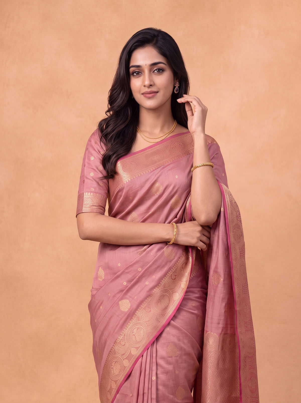 Women Soft Silk Peach with Dark Pink SS437