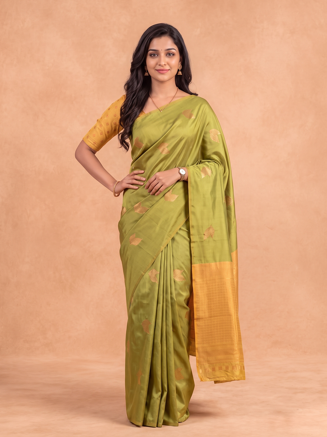 Women Soft Silk Lime Green with Yellow Saree SS550