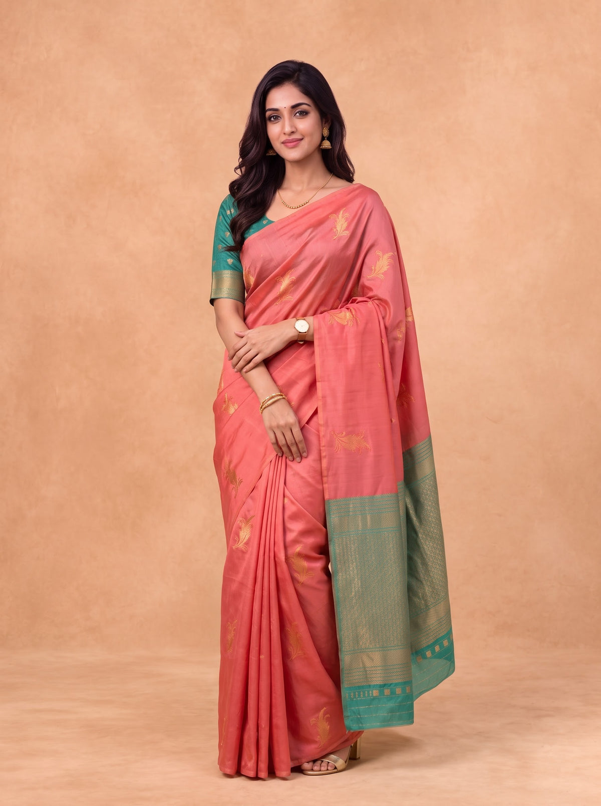 Women Soft Silk Pink with Green Saree SS515