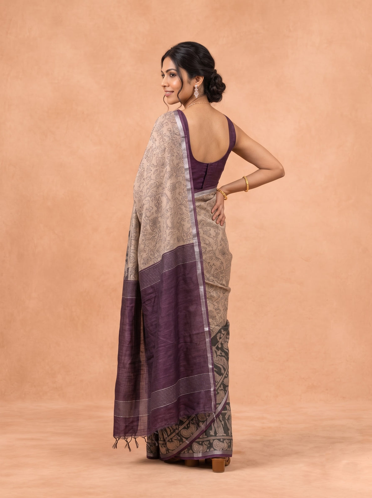 Women Semi Tussar Purple Saree ST380