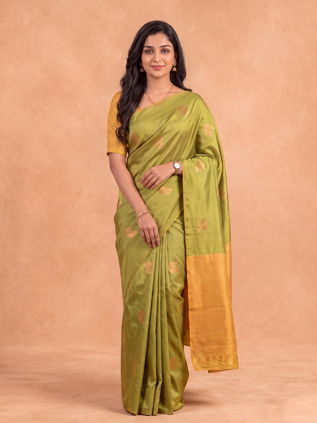 Women Soft Silk Lime Green with Yellow Saree SS550