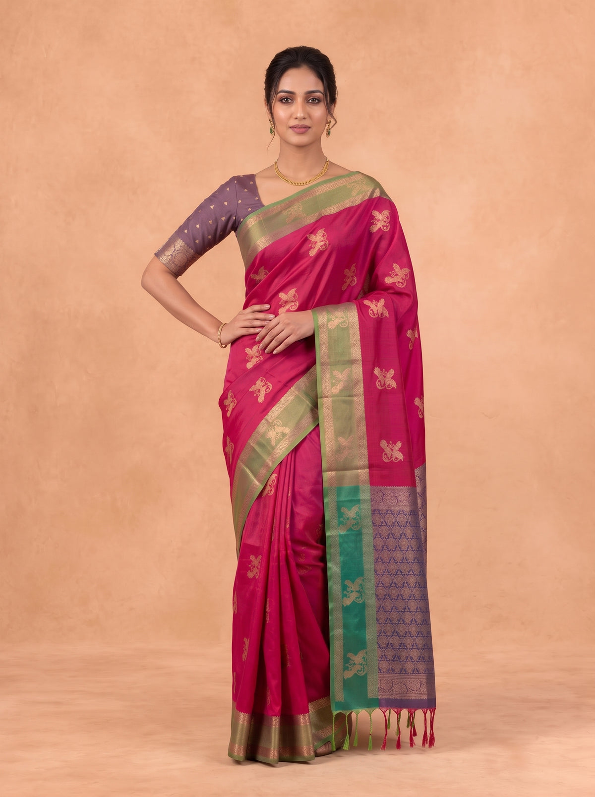 Women Soft Silk Rani Pink Saree SS473