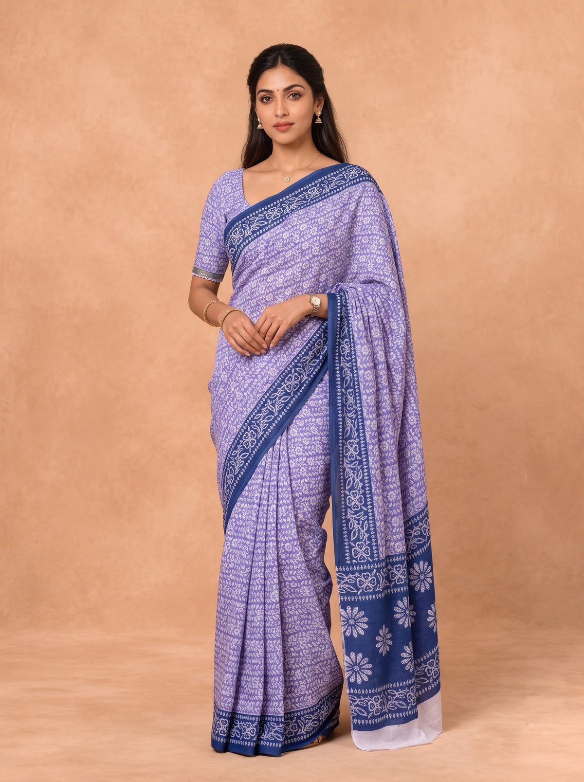 Women Cotton Blue Printed Saree PCS304