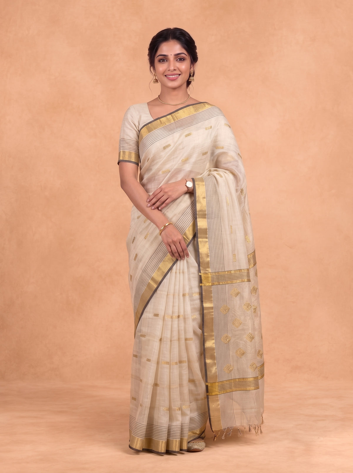 Women Tissue Gold Printed Saree KLS70