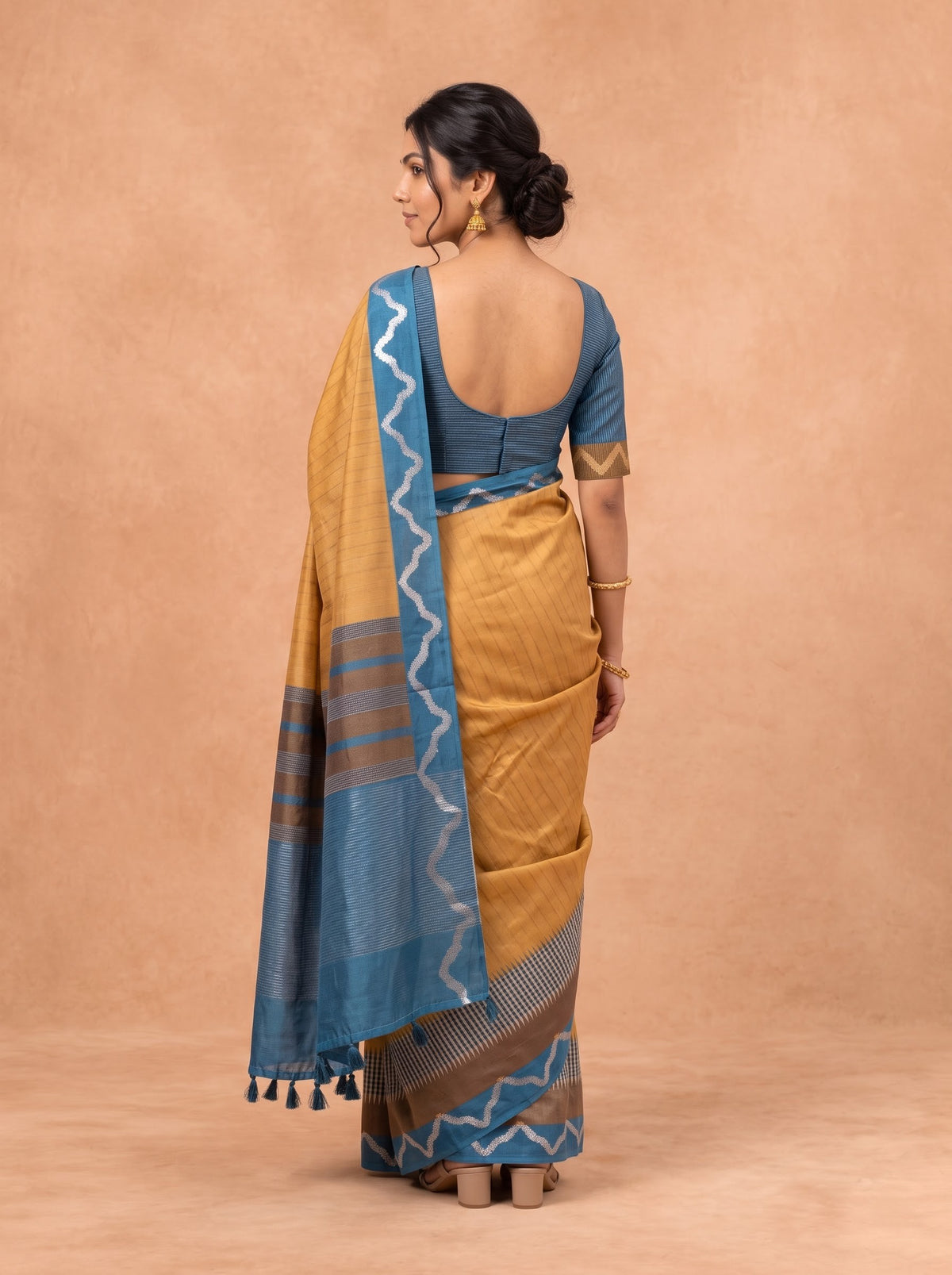 Women Semi Tussar Mustard Saree ST370