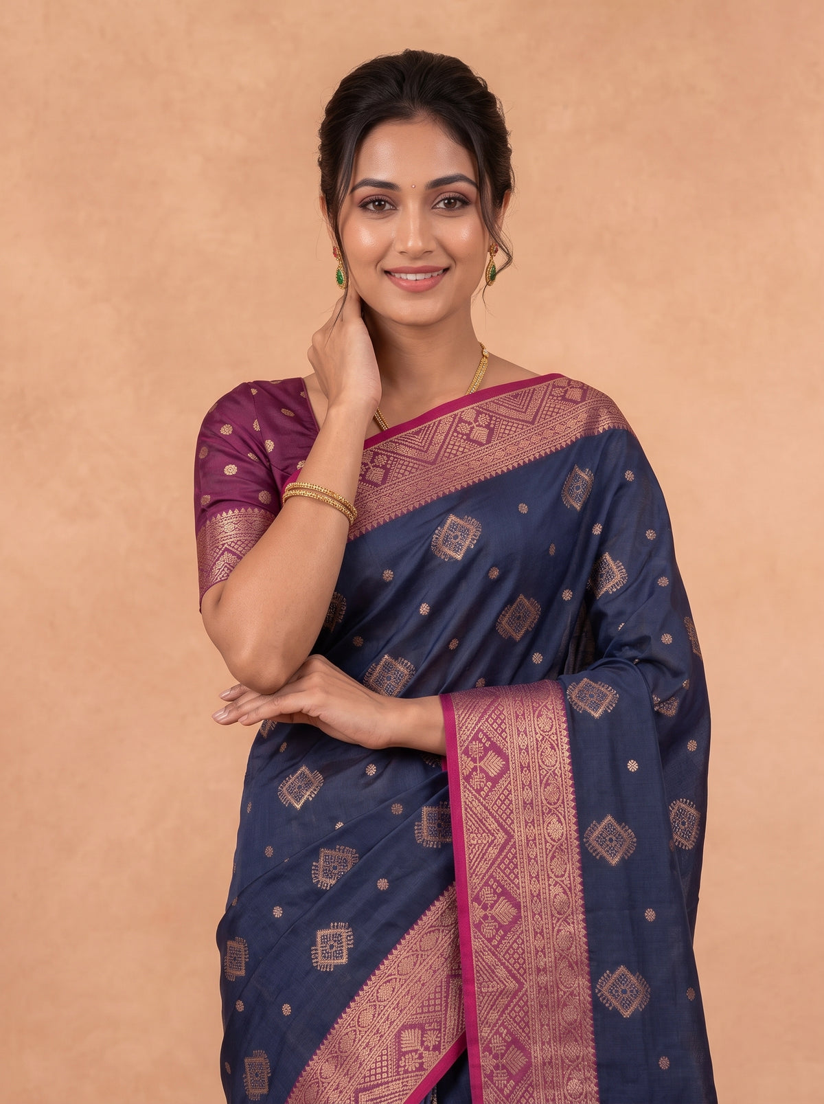 Women Soft Silk Navy With Maroon Saree SS471