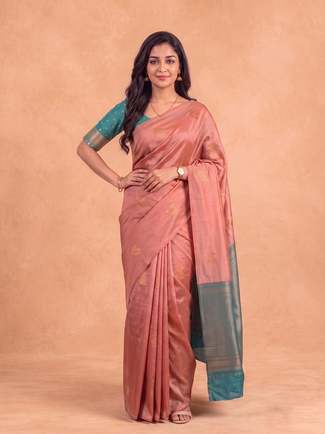 Women Soft Silk Orange with Green Saree SS532