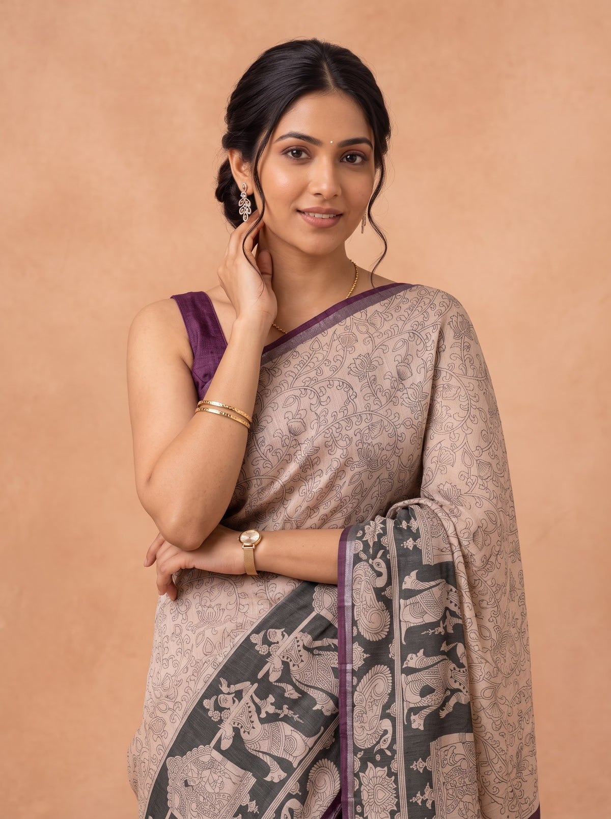 Women Semi Tussar Purple Saree ST380