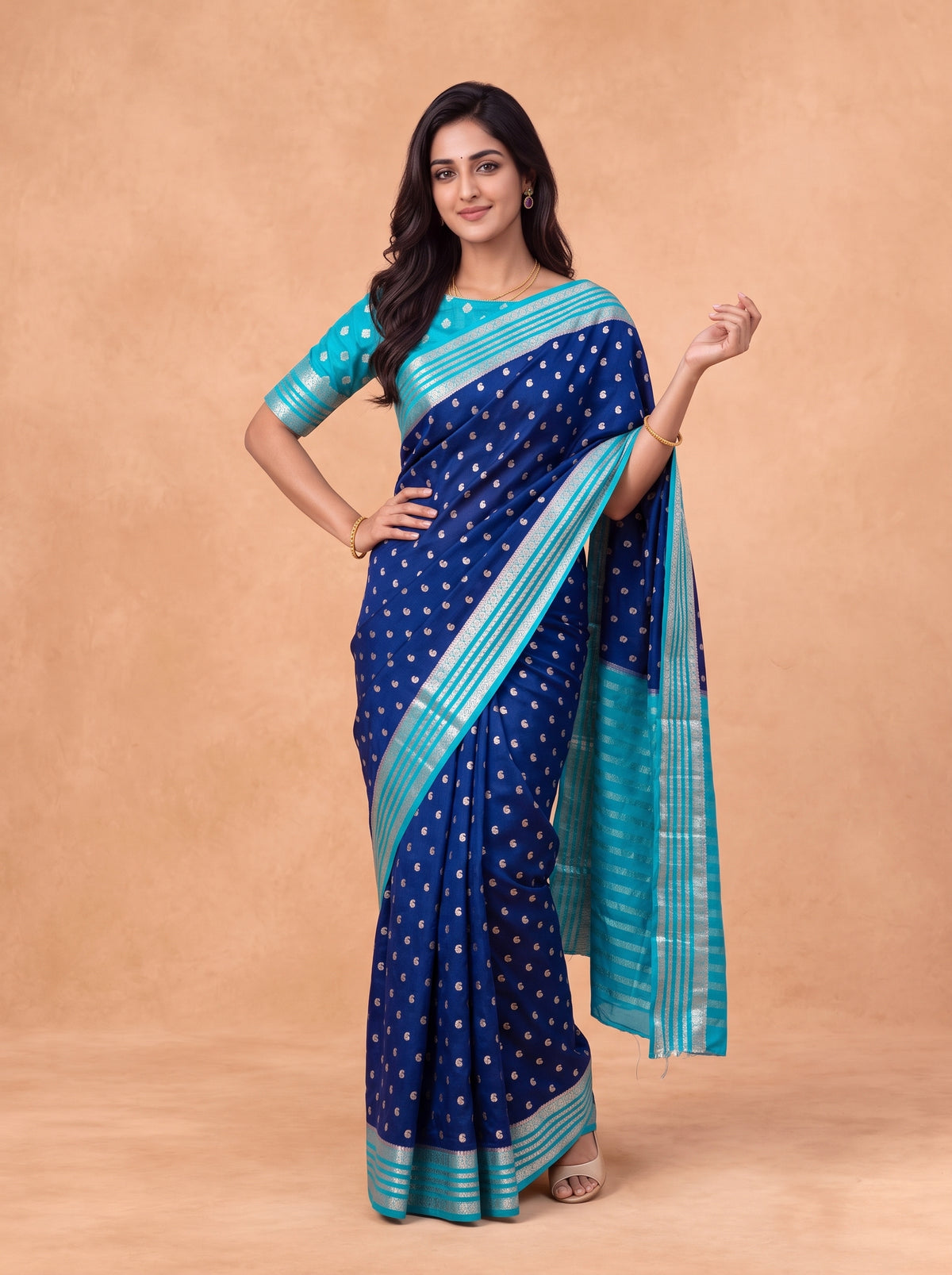 Women Soft Silk Navy Saree SS506