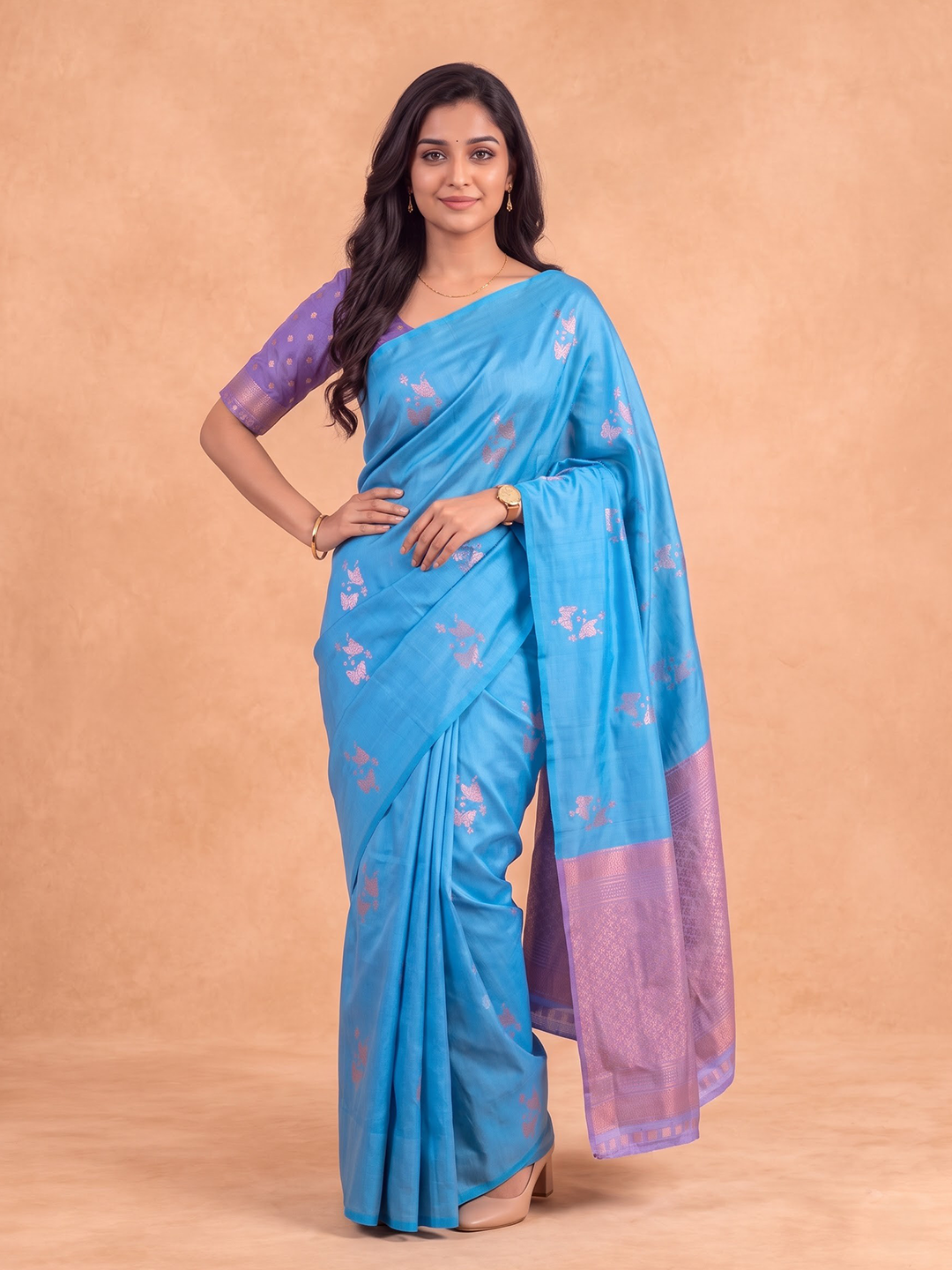 Women Soft Silk Light Purple With Sky Blue Saree SS546