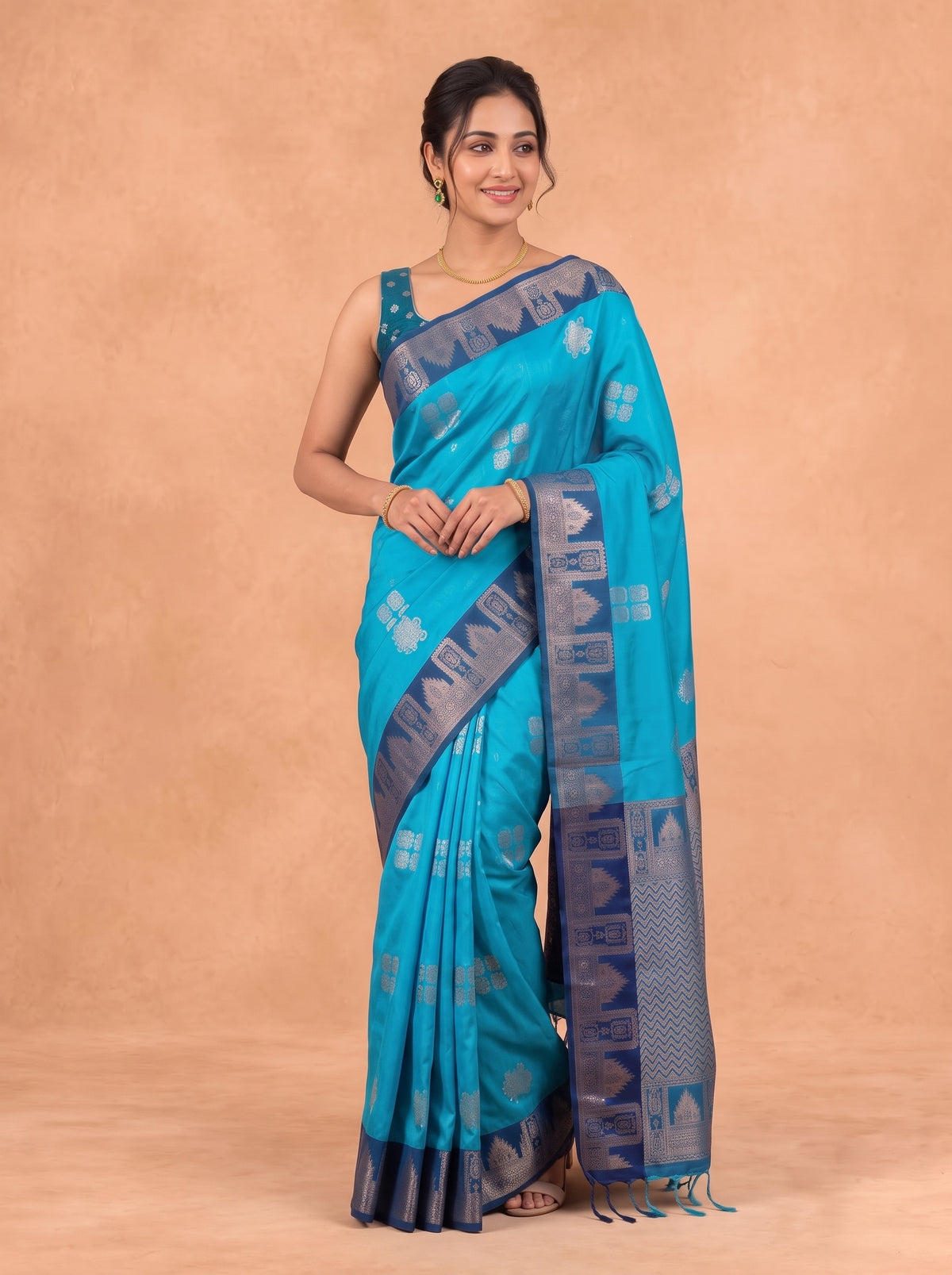 Women Soft Silk Turquoise With Blue Saree SS479