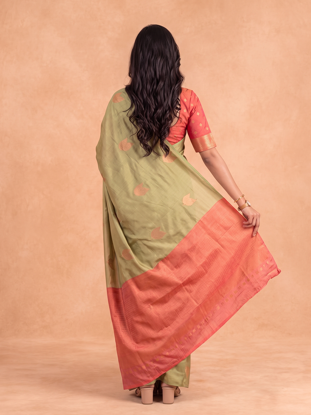 Women Soft Silk Pink with Green Saree SS534