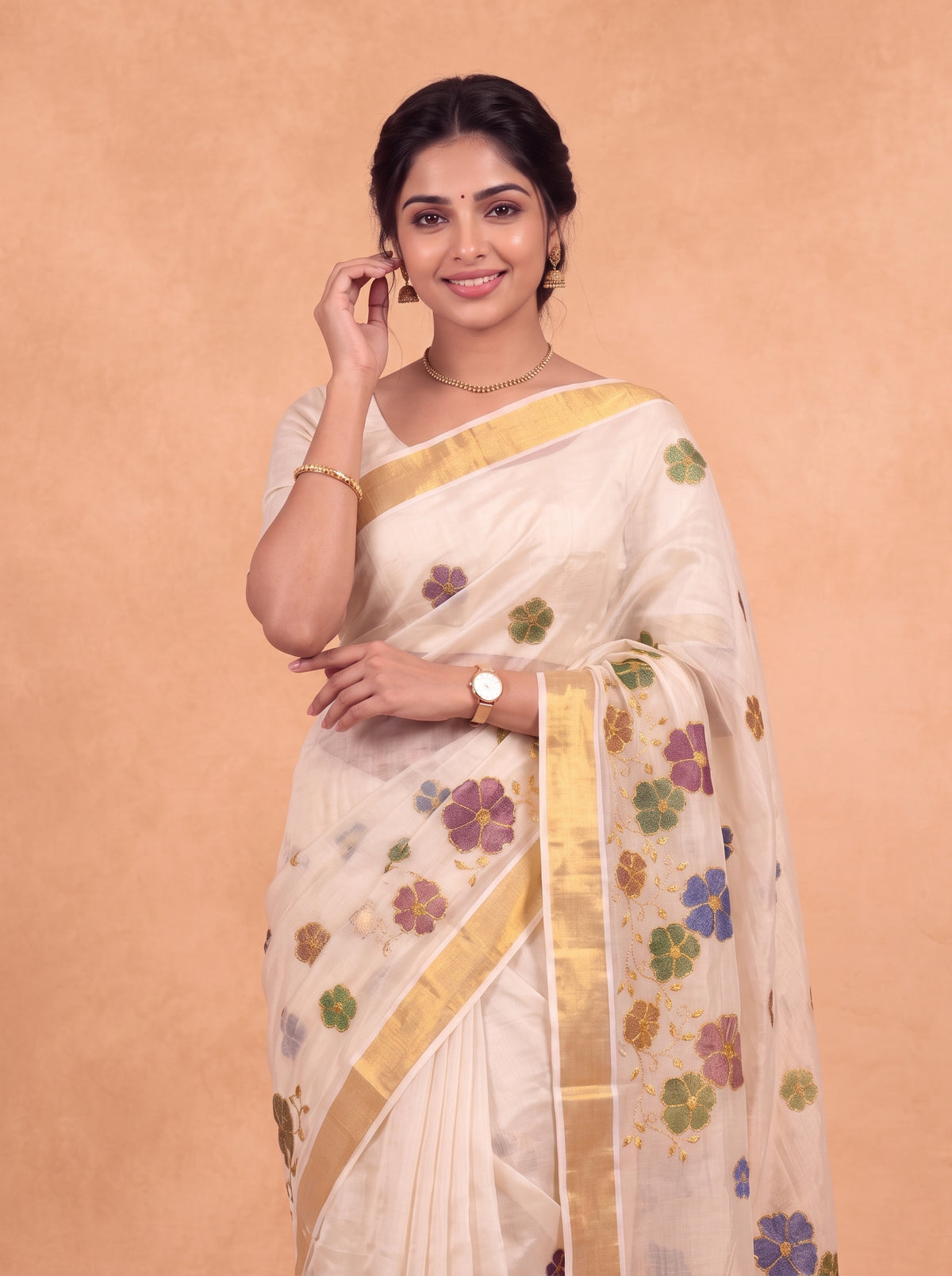 Women Tissue Gold Embroidered Saree KLS71