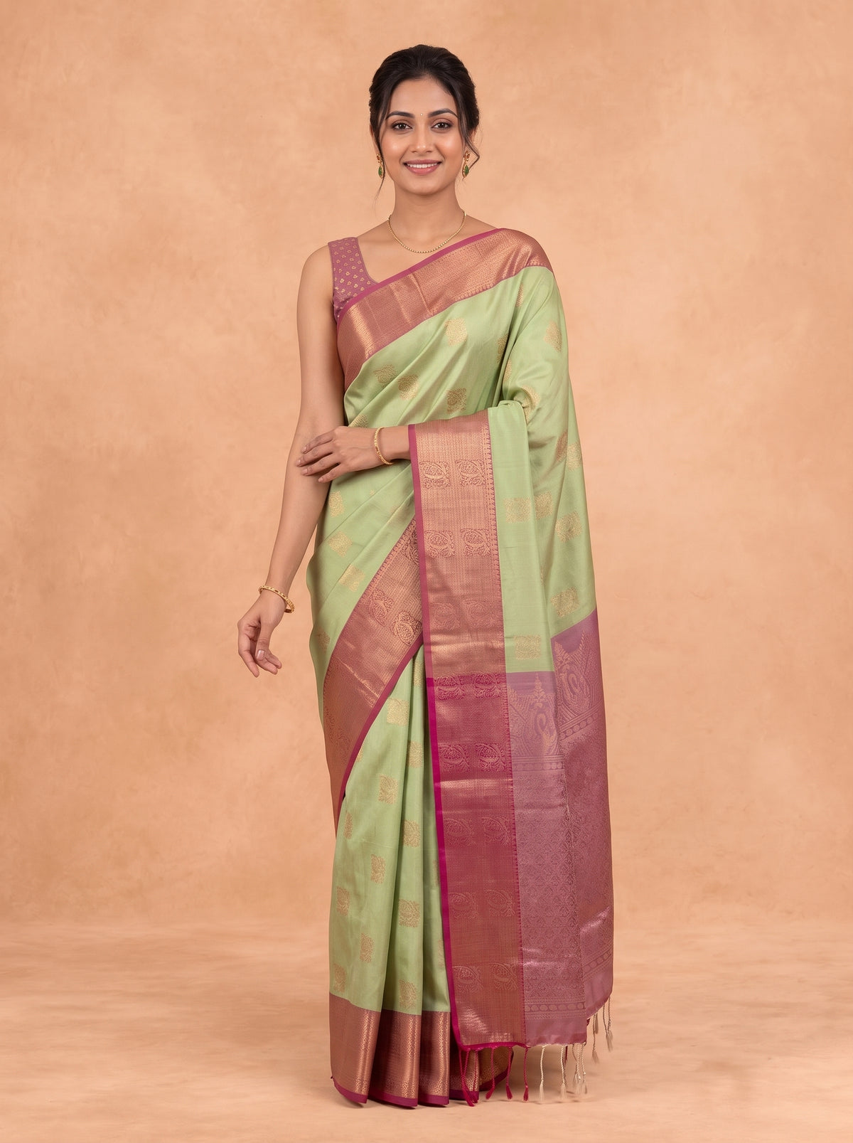 Women Soft Silk Pista Green With Dark Pink Saree SS478