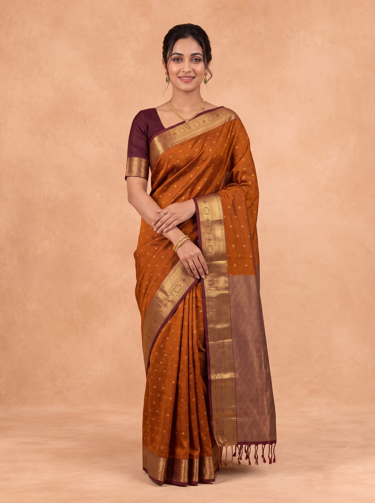 Women Soft Silk Rust Orange With Maroon Saree SS466
