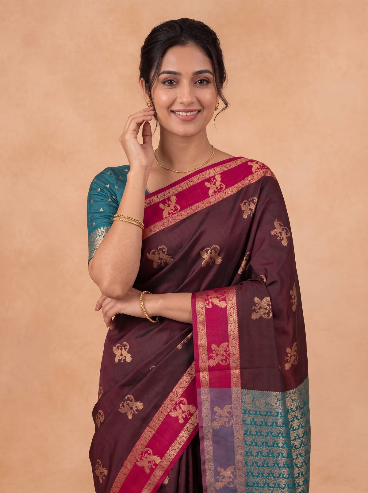 Women Soft Silk Maroon With Green Saree SS464