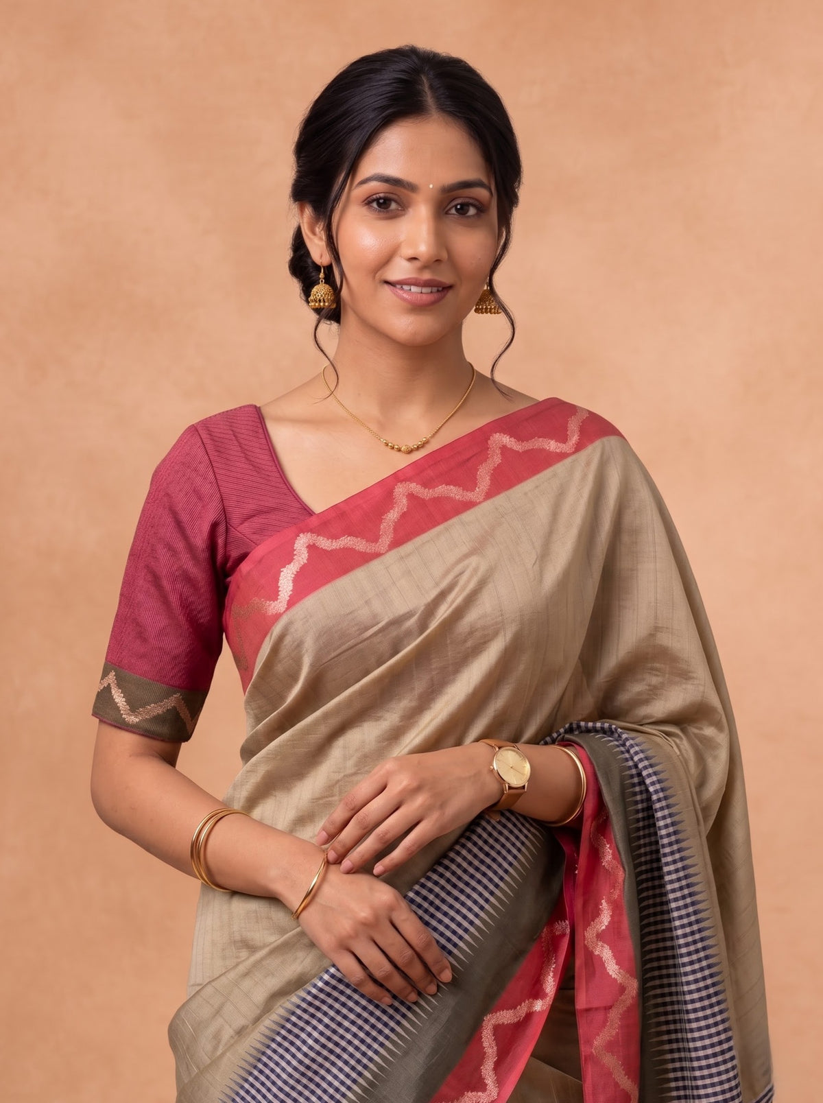 Women Semi Tussar Olive Green Saree ST371