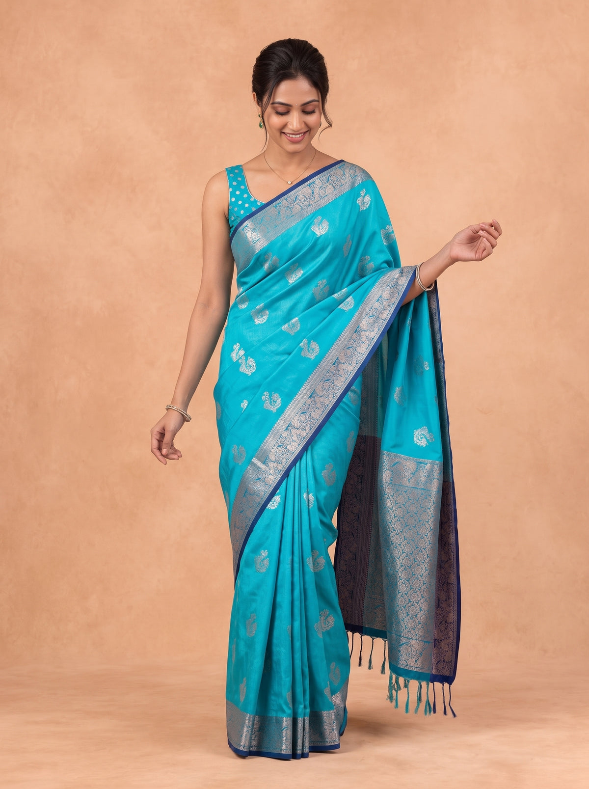 Women Soft Silk Aqua Blue Saree SS487