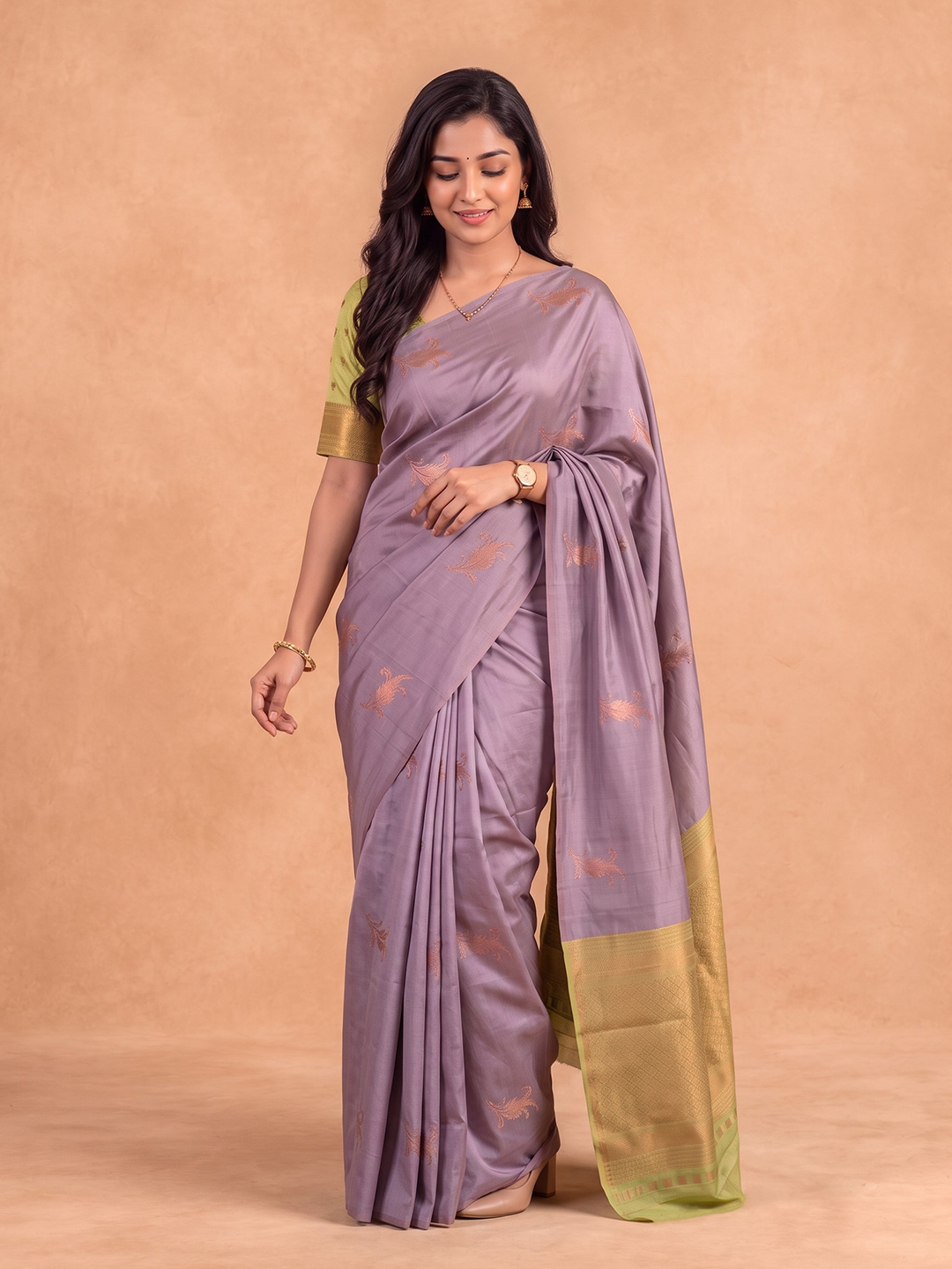 Women Soft Silk Lavender with Green Saree SS529