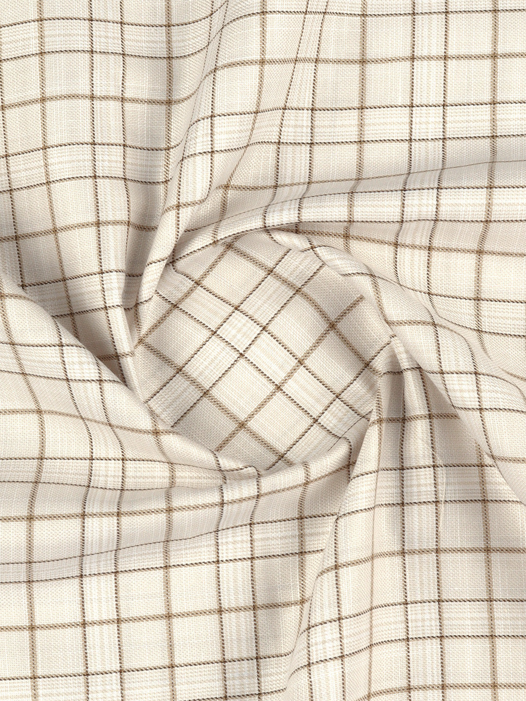 Cotton Rich Light Brown Checked Shirt Fabric High Style