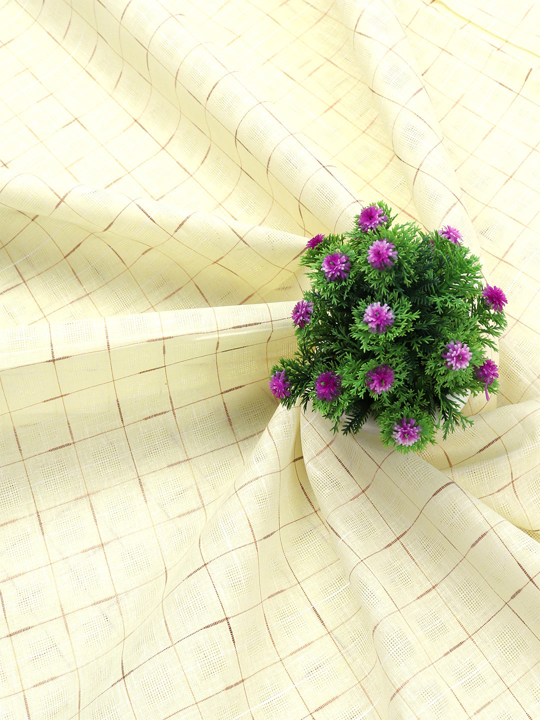 Cotton Yellow & Brown Colour Checked Shirt Fabric Infinity-Close view