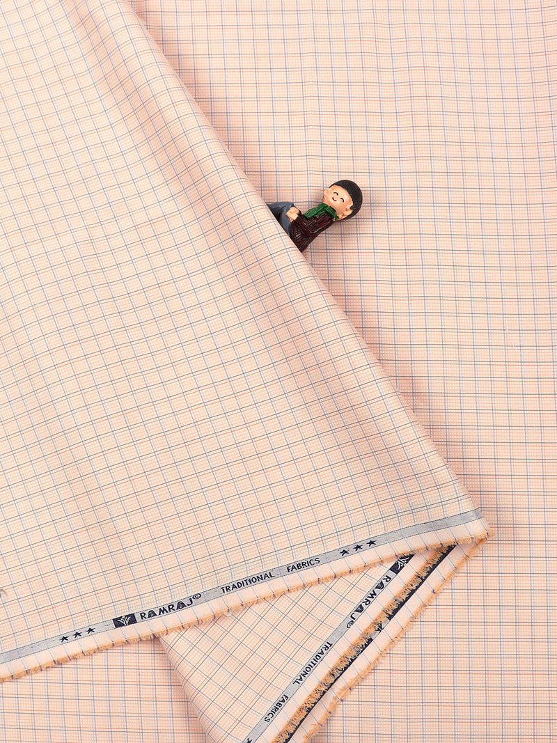 Cotton Colour Checked Orange & Navy Shirting Fabric High Style
