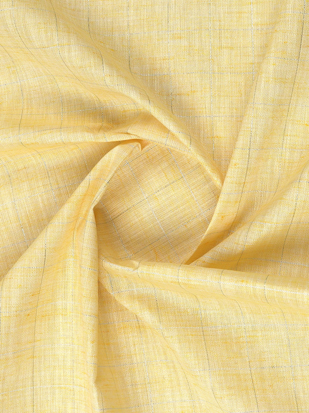 Cotton Rich Silver Jari Checked Shirt Fabric Yellow Galaxy Art