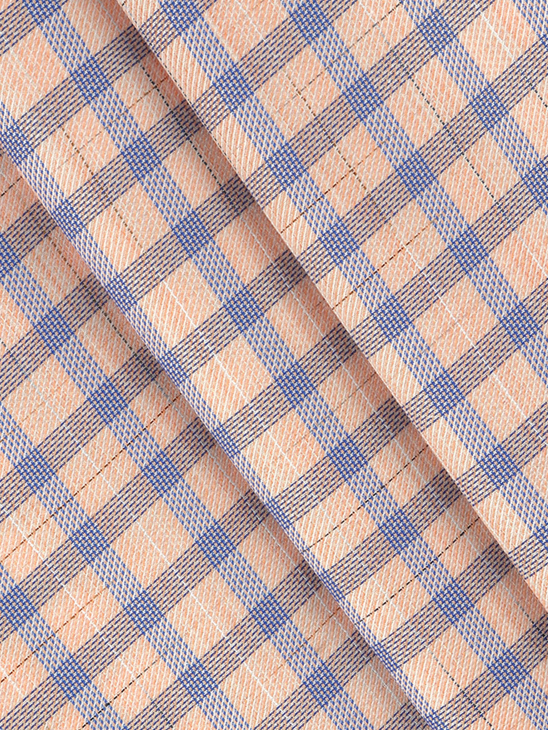 Men Cotton Rich Checked Shirt Fabric Peach with Blue High Style