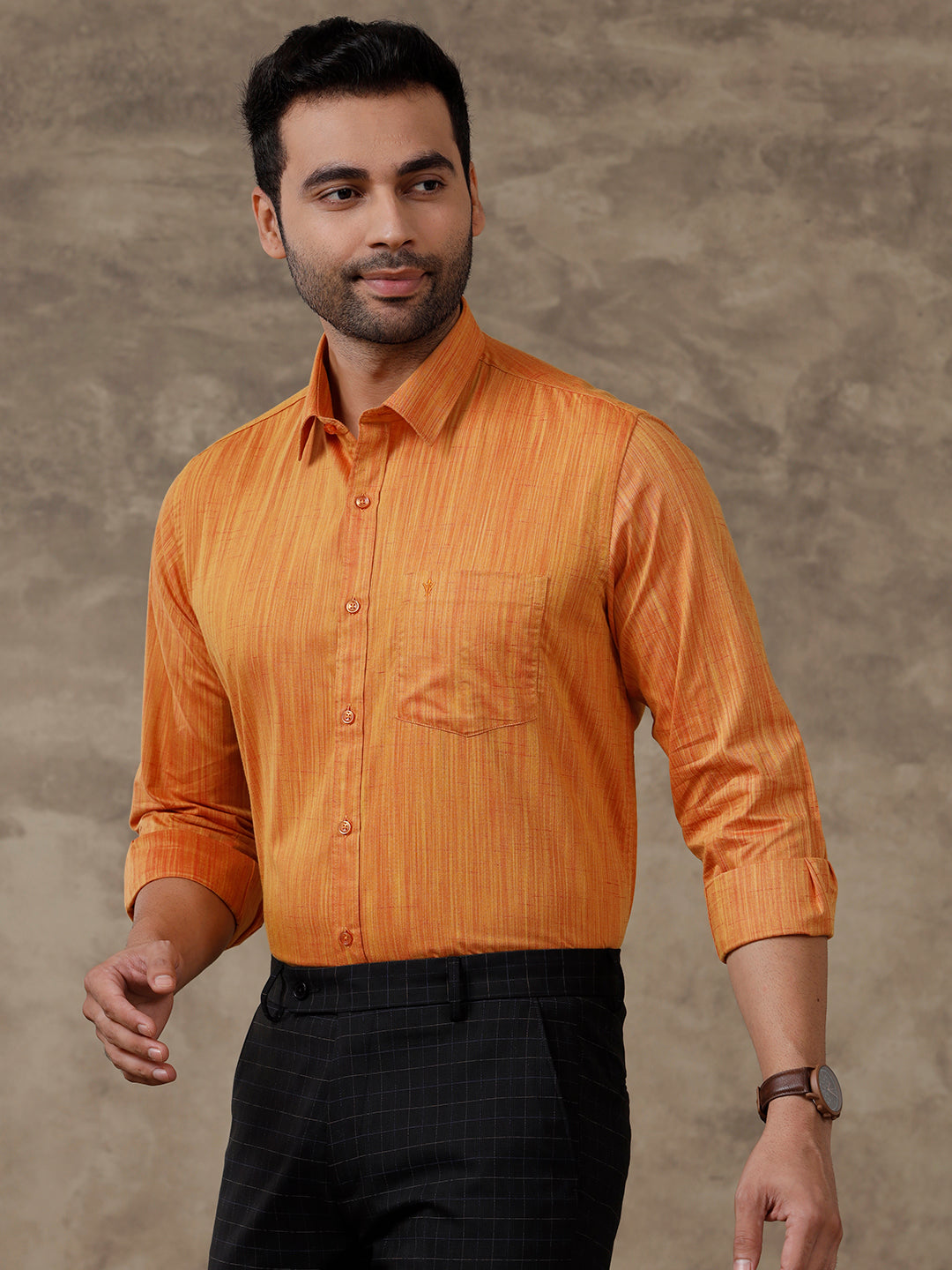 Men Cotton Rich Shirt Orange T32 TH5