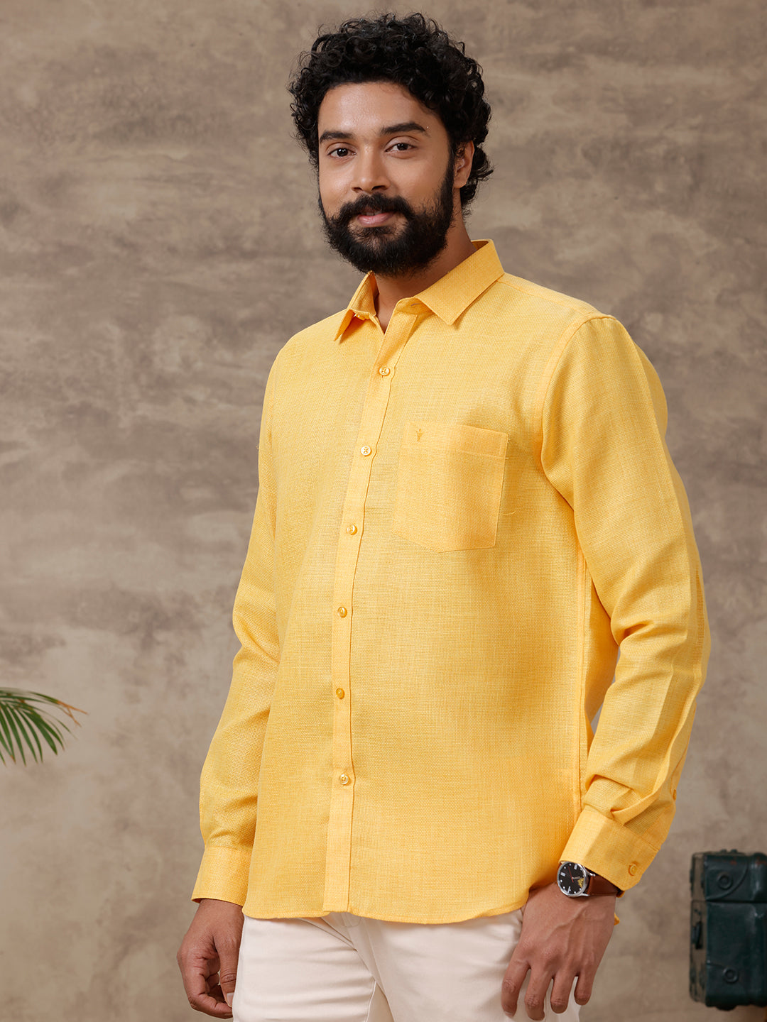 Men Cotton Rich Shirt Yellow T36 TL5