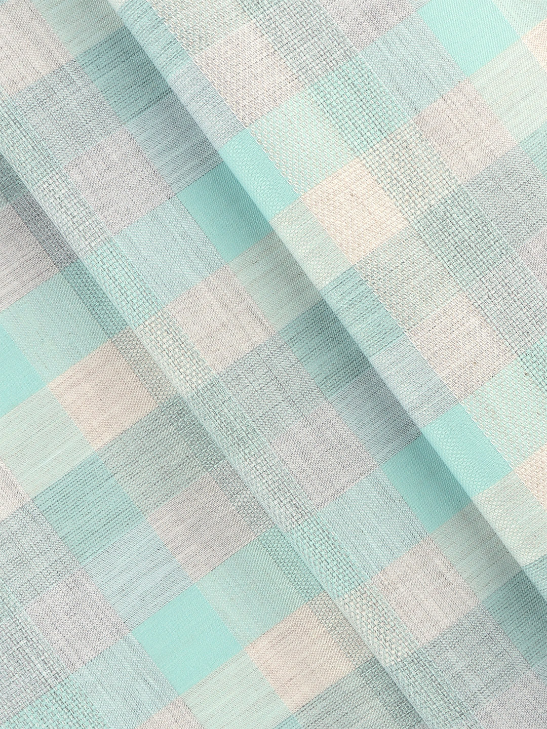 Men 100%Cotton Checked Shirt Fabric Light Blue with Grey Grand Unique